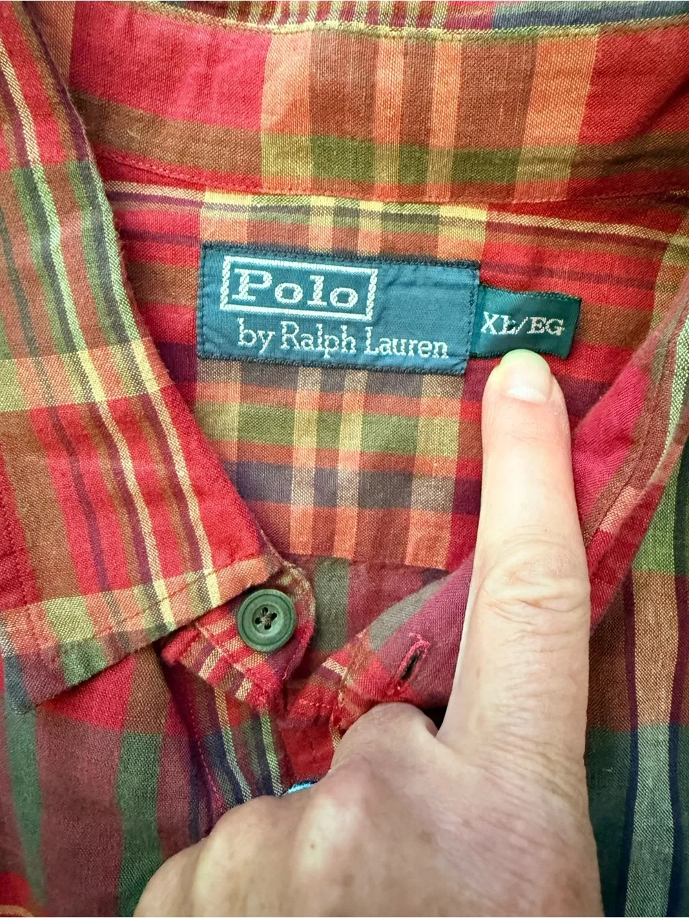 Vintage Polo Ralph Lauren Plaid Linen Cotton Button Front Shirt Men’s XL Red